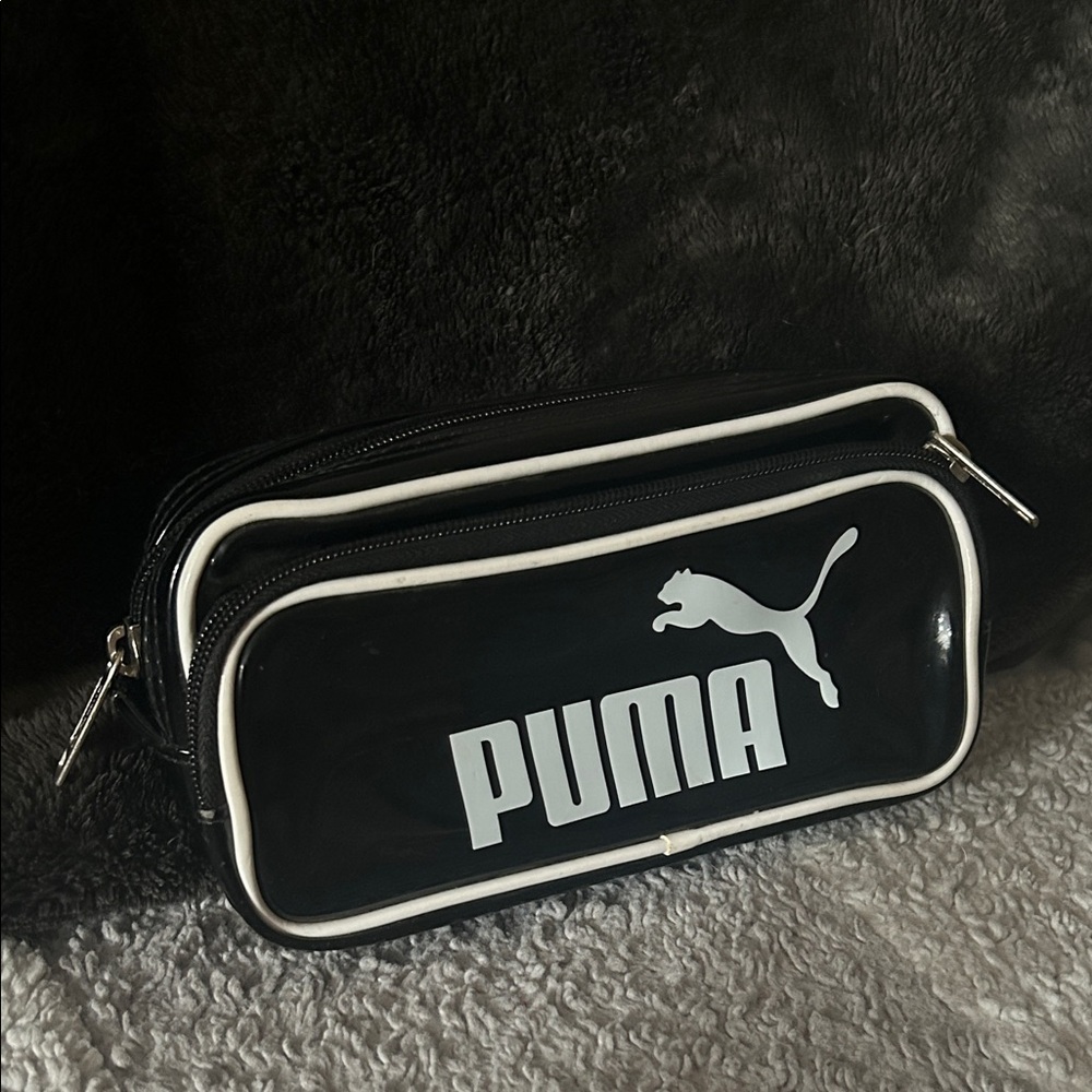 PUMA - Vintage Black and White Enamel Double Pencil Case or Toiletry Bag